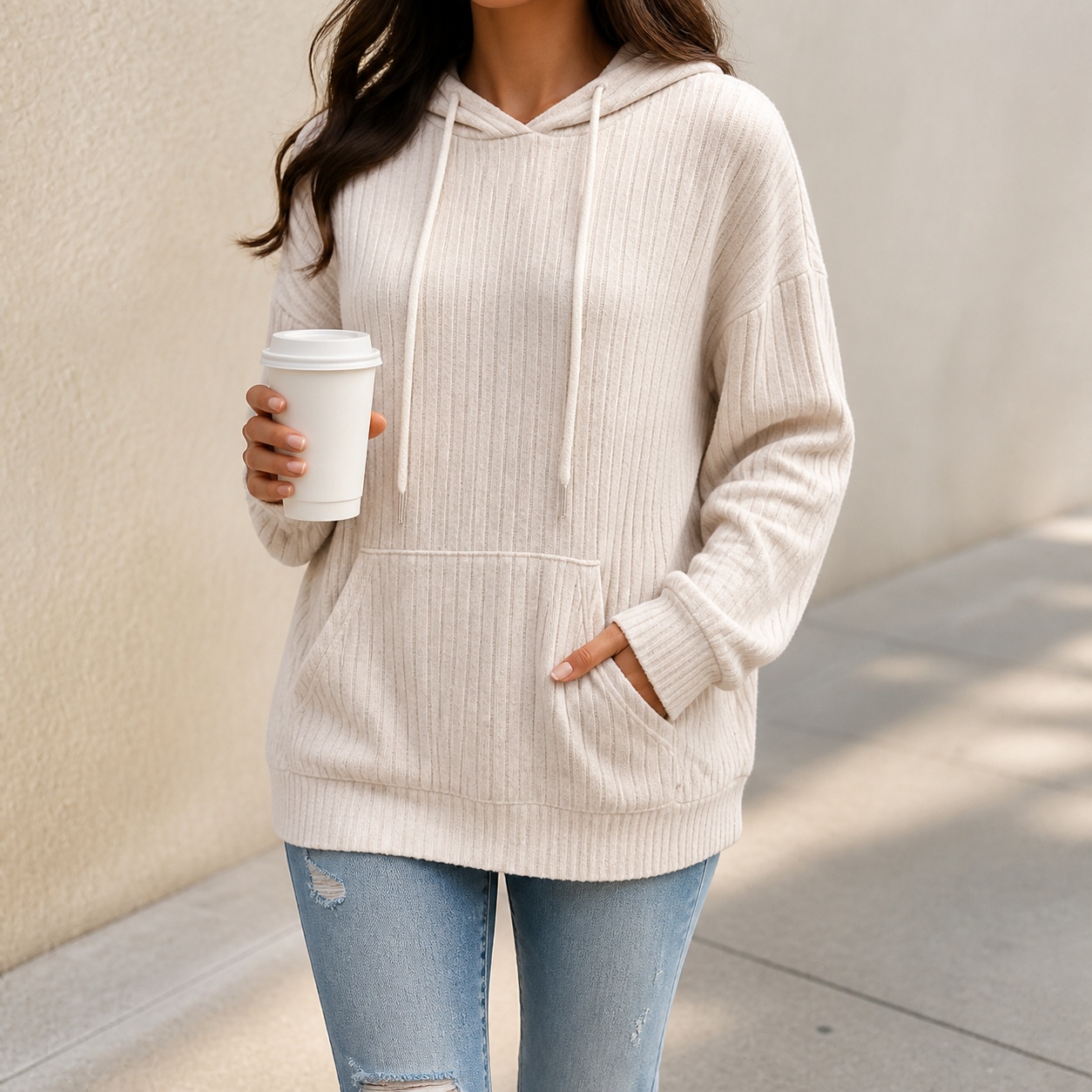 Winter Clothing Types - Damen-Winterkleidung: Oversize-Hoodie mit Fallschulter, aus gebürsteter