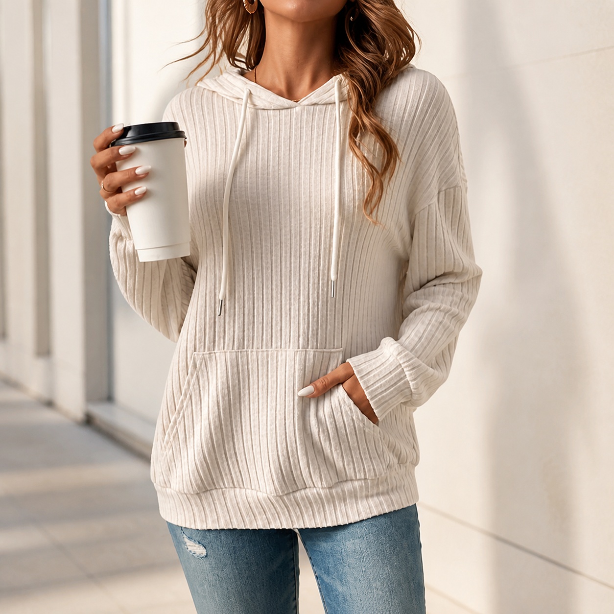 Winter Clothing Types - Damen-Pullover-Hoodie Winterkleidung mit Fallschulter, lockerer Passform,