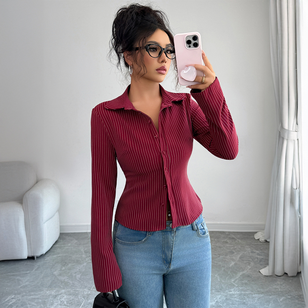 Winter Clothing Types - Lässiger Hochwertiger Gestreifter Langarm-Cardigan Damenkleidung 2026
