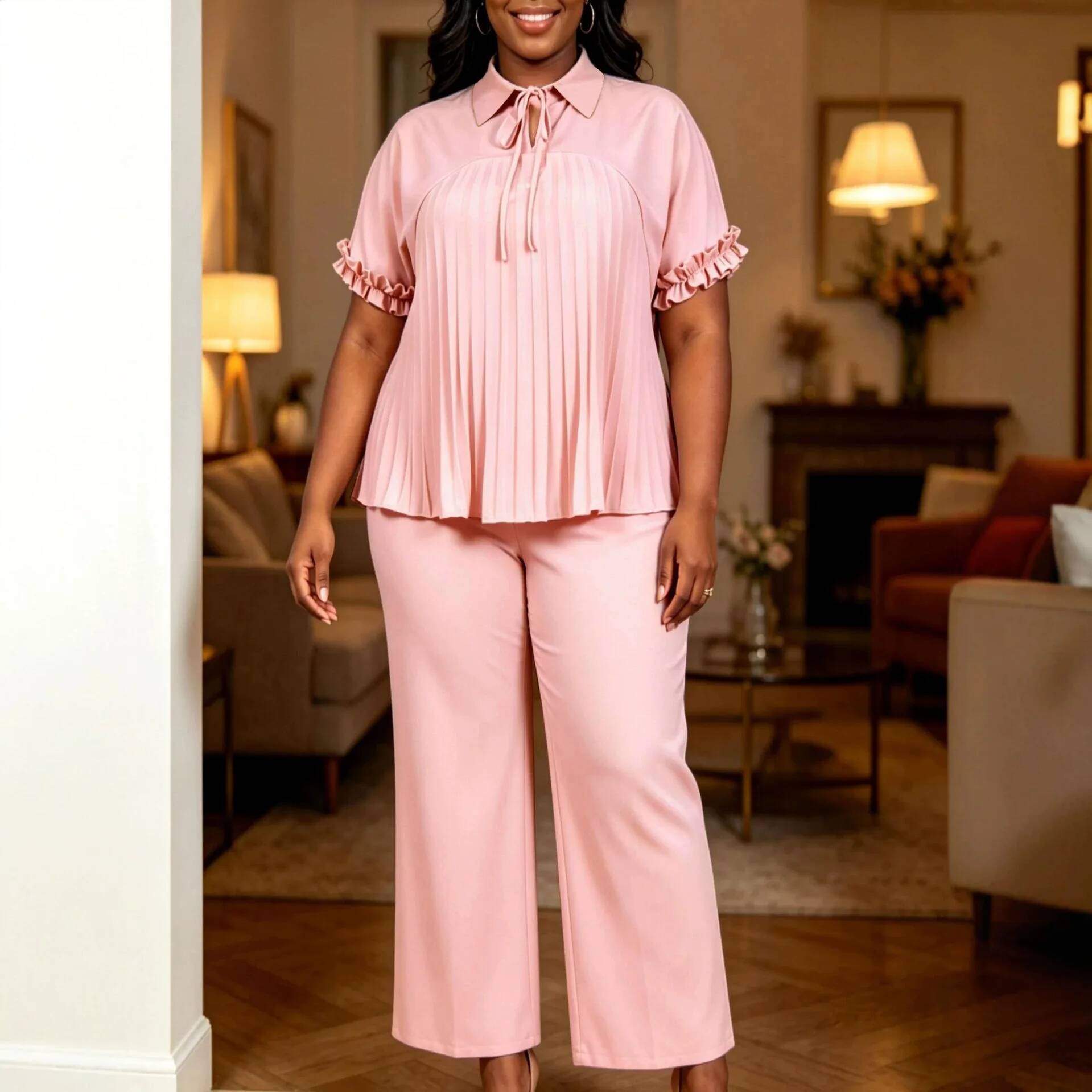 Winter Clothing Plus Size - Plus-Size Damenbekleidung: Bluse mit Puppenkragen, Rüschenärmeln