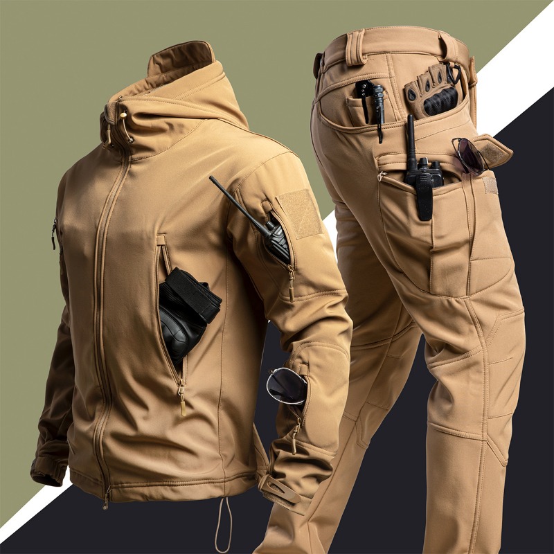 Windproof Jacket Softshell - Taktischer Anzug, Kapuzenjacke aus Softshell-Material, Cargo-Hose