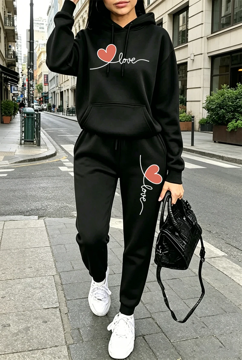 Winter Clothing Hoodie - Damen-Trainingsanzug mit Print, Lässiger Langarm-Hoodie, Sweatshirts