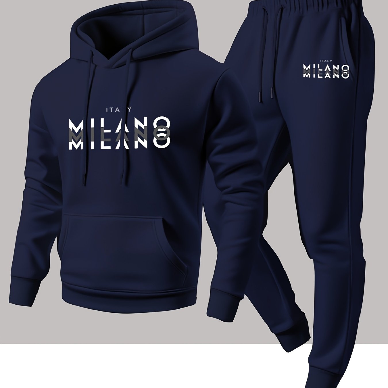 Winter Clothing Hoodie - Trendiges Herren-Sportset mit italienischem Mailänder Buchstabenmuster,